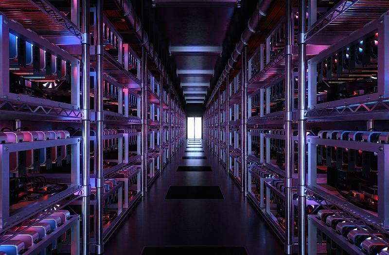 An overview of a mining rig with integrated cooling systems, emphasizing efficiency in cryptocurrency operations